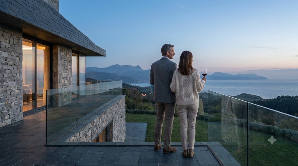 Pareja disfrutando de su nueva casa frente al mar